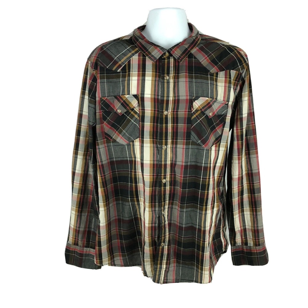 Levis Rodeo Pearl Snap Shirt Men's XXL Plaid Long Sleeve Western Cowboy